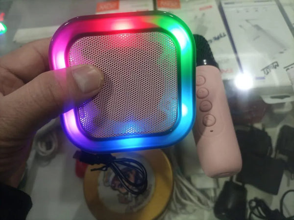 LED Wireless Speaker with Mic & Colorful Lights Pink