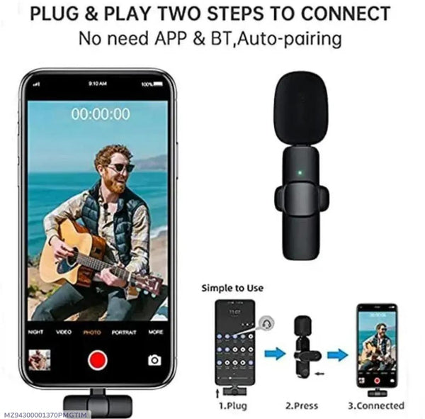 Black Plug & Play Smartphone Microphone for Video Recording