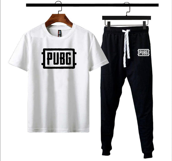 Men PUBG Graphic Cotton Track Suit White Black Medium to XL